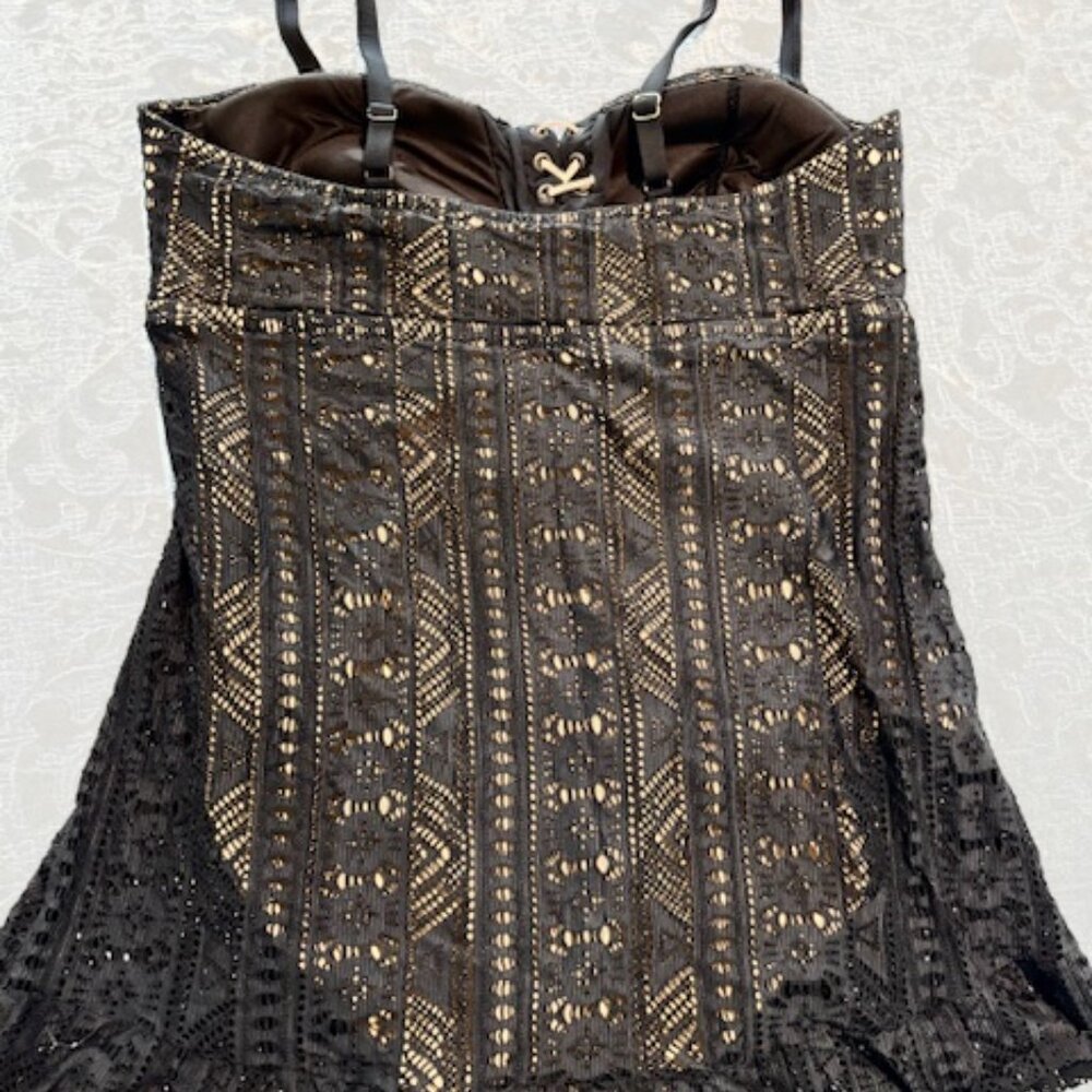 Becca Boho Swim-dress Black & Gold Crochet Textured Stretch - Picture 3 of 11